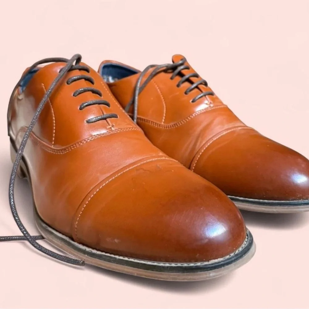 Classic Tan Men's Leather Oxford Dress Shoes